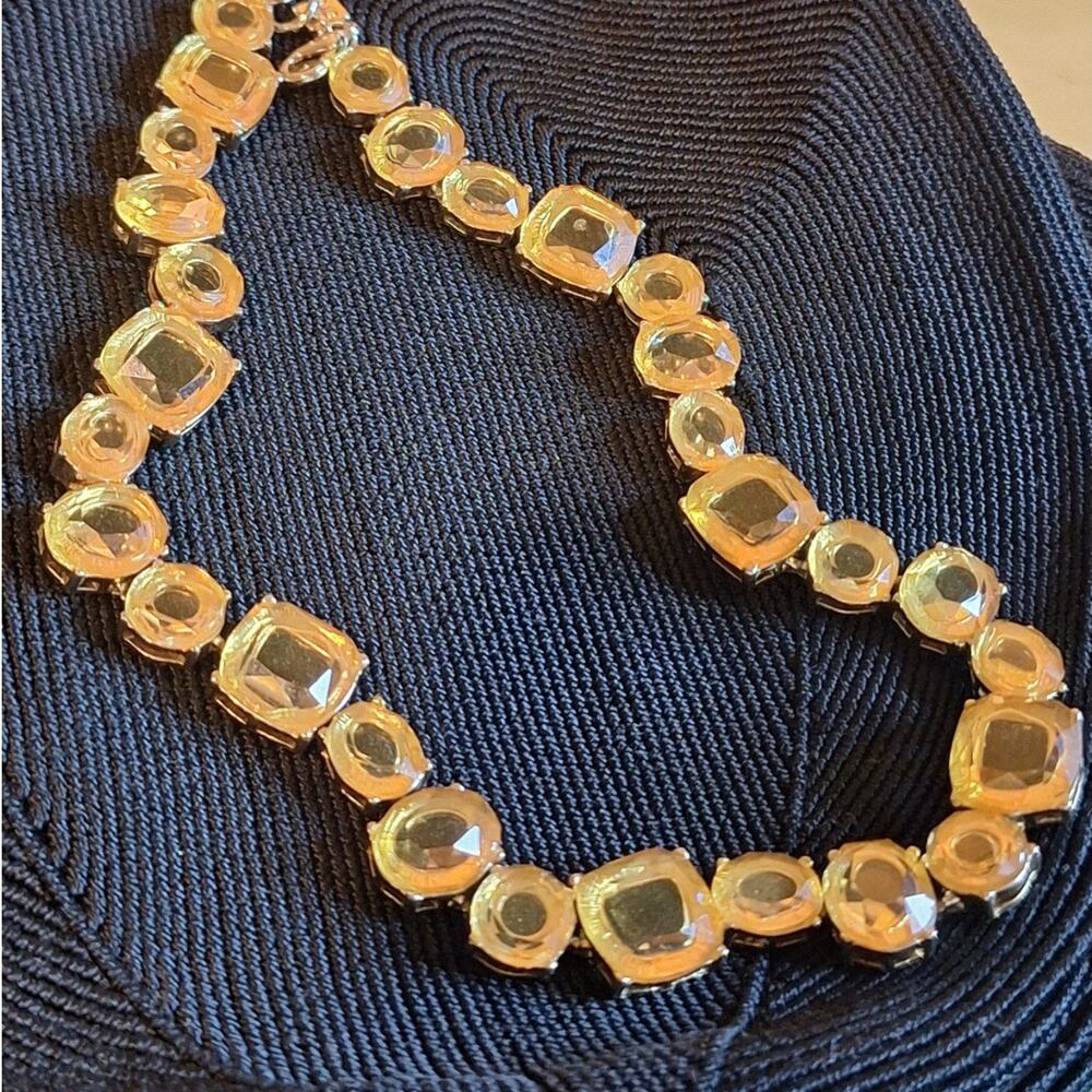 Banana Republic 18`Yellow Rhinestone Necklace Retro Glam Maximalist Modern Royal